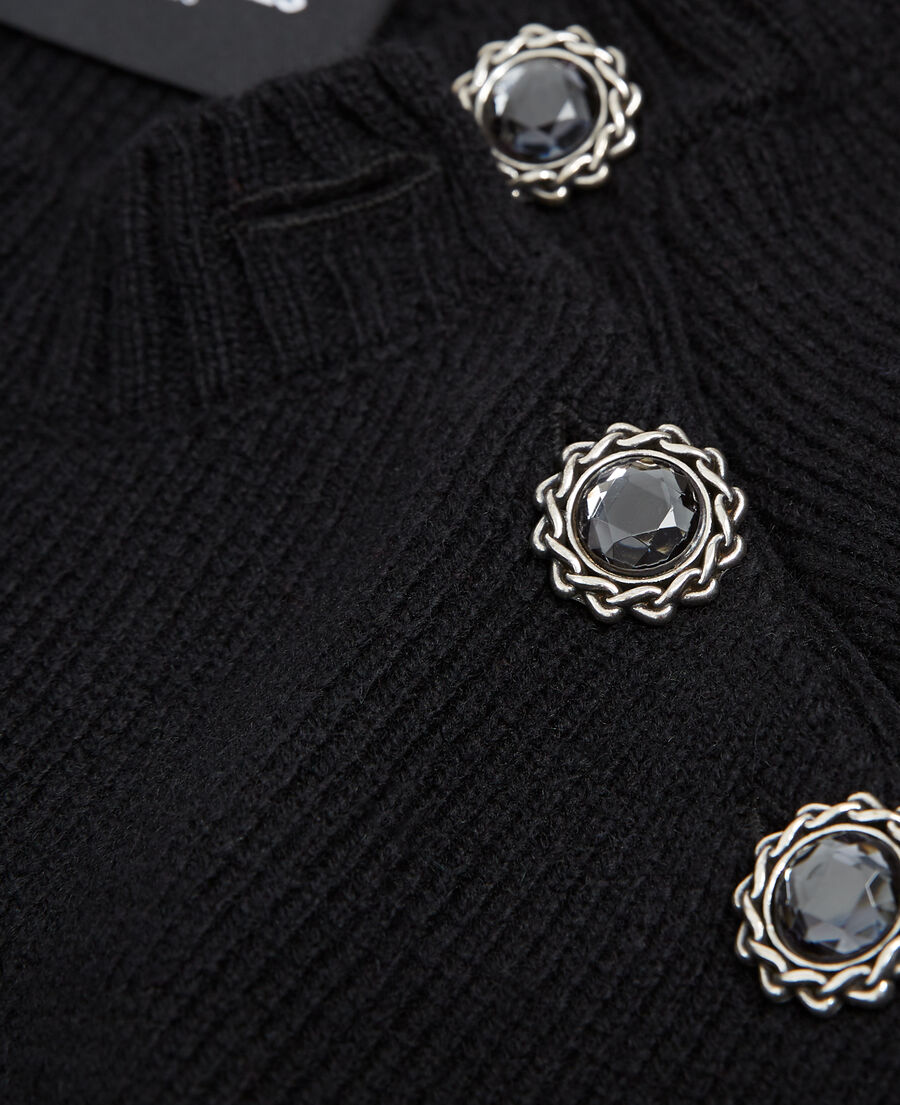 crew neck black wool sweater jewel detail