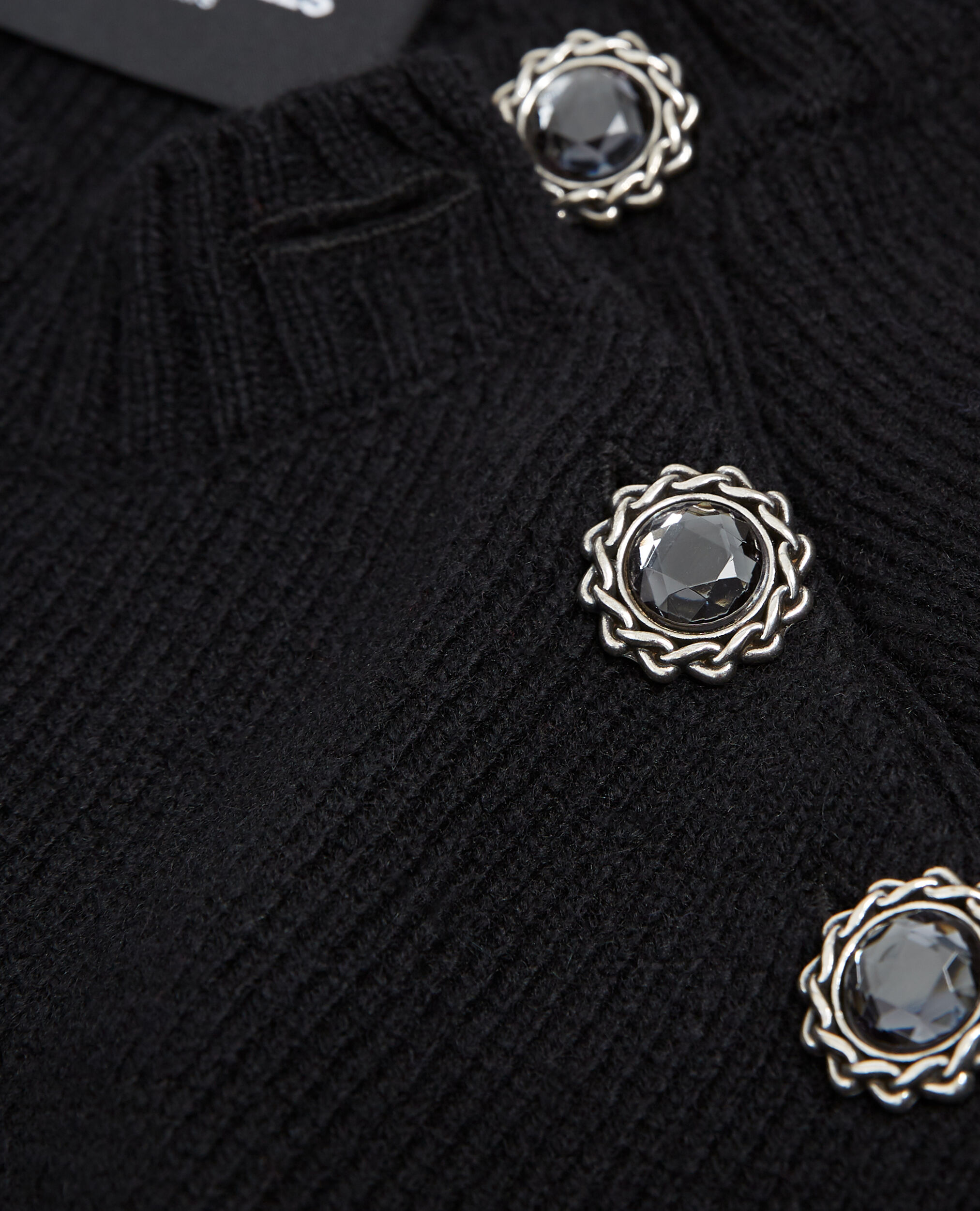 Crew neck black wool sweater jewel detail, BLACK, hi-res image number null