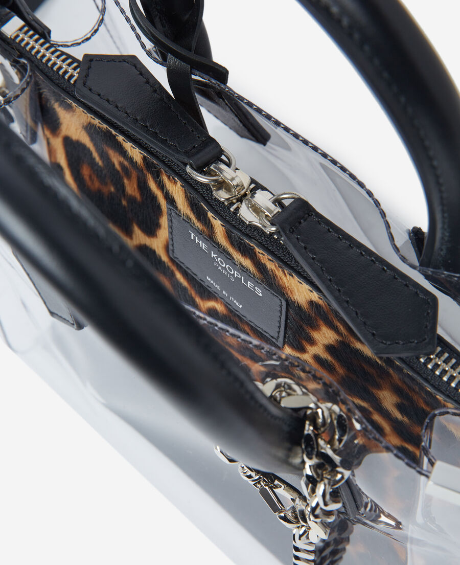 ming leopard-print see-through medium handbag