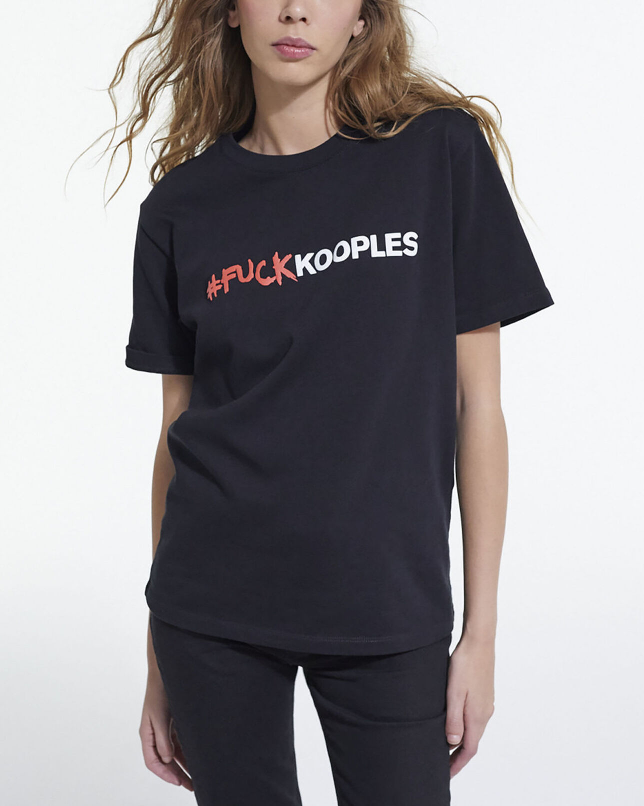 The Kooples DAMEN BLACK schwarzes t-shirt mit logo