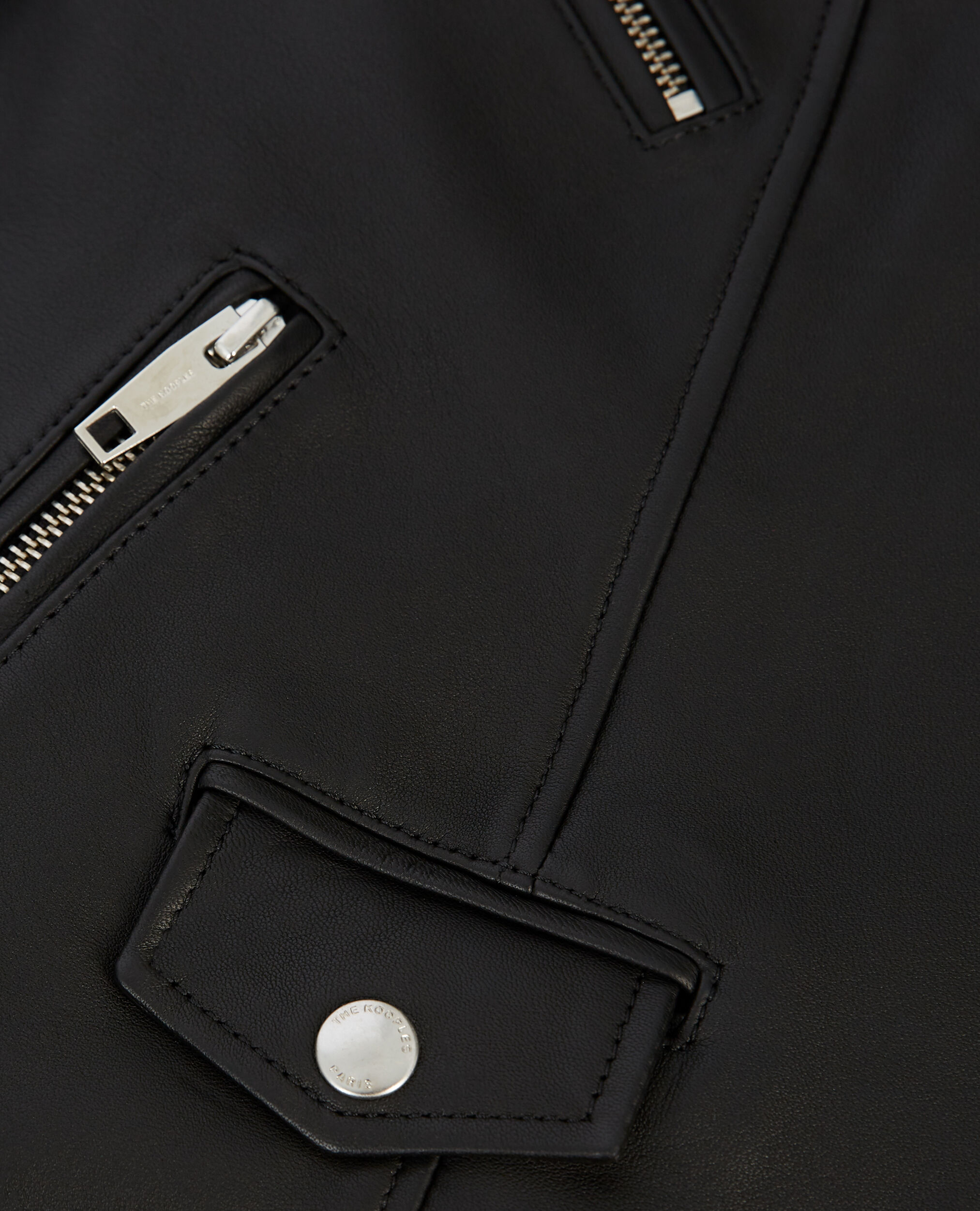 Blouson cuir noir à détails zippés, BLACK, hi-res image number null