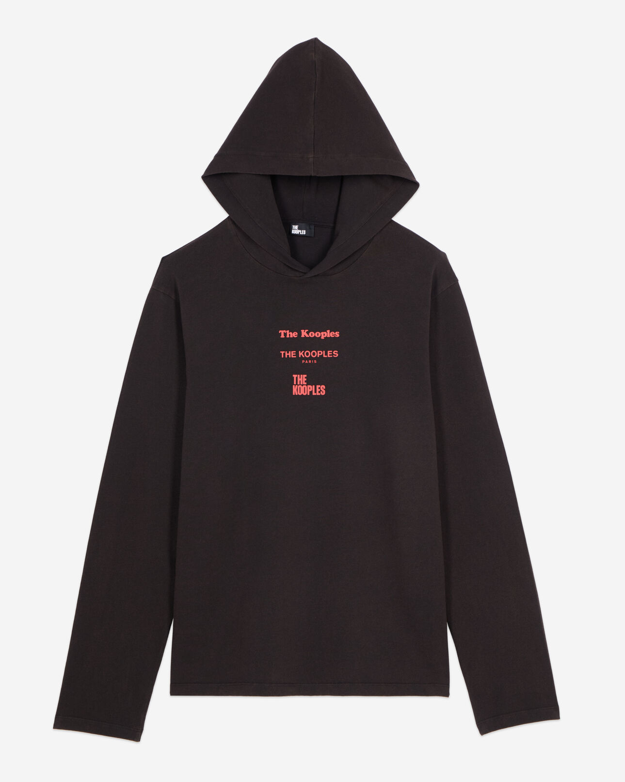 The Kooples MEN BLACK WASHED long-sleeved black hooded locations serigraphy t-shirt