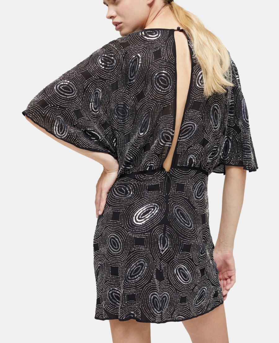 The Kooples FEMME BLACK robe courte noire à perles argentées