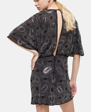 The Kooples FEMME BLACK robe courte noire à perles argentées