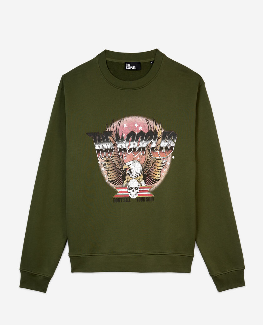 The Kooples MEN USED KAKI khaki sweatshirt with rock eagle serigraphy