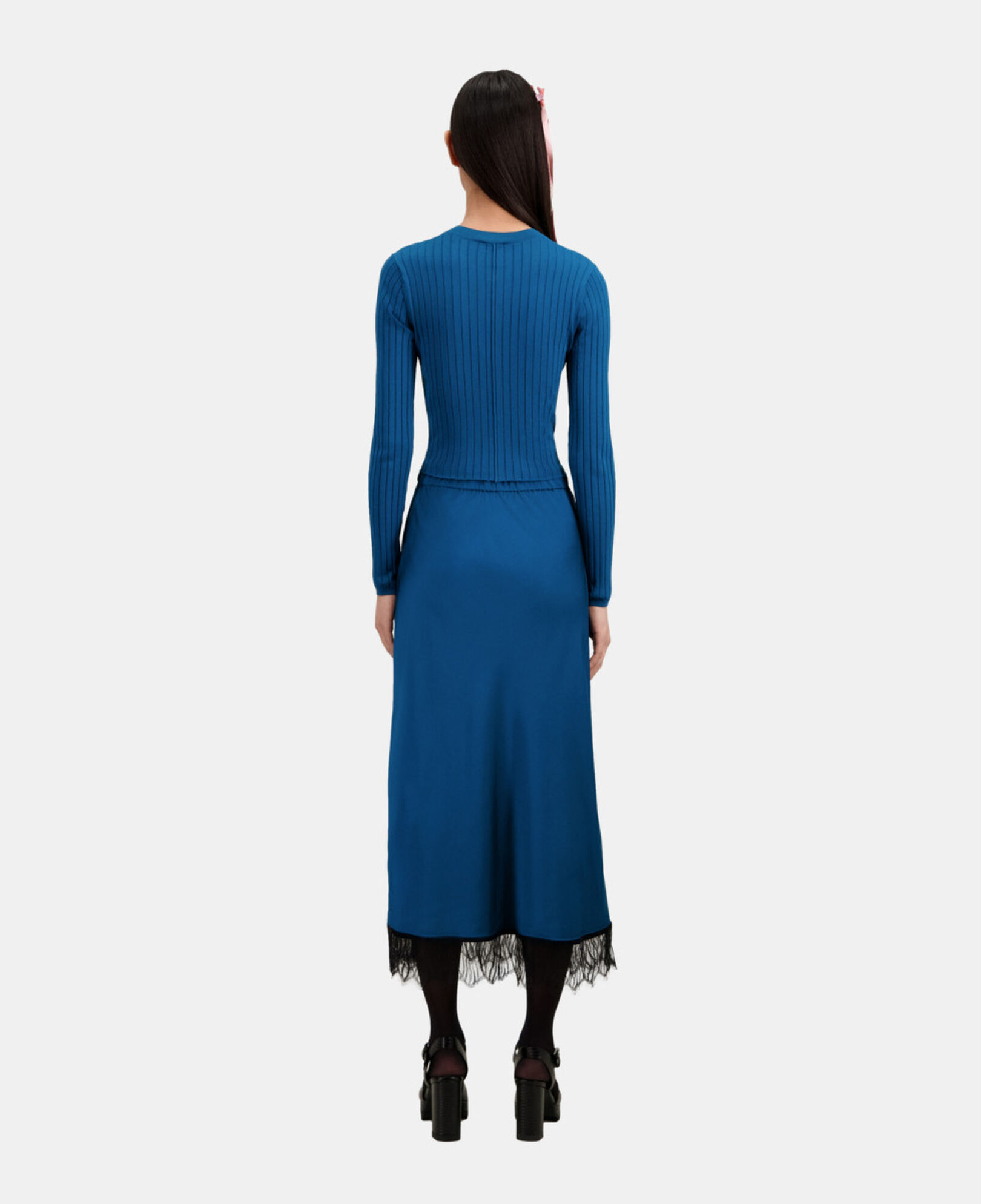 The Kooples FEMME MEDIUM BLUE jupe bleue longue avec détails en dentelle