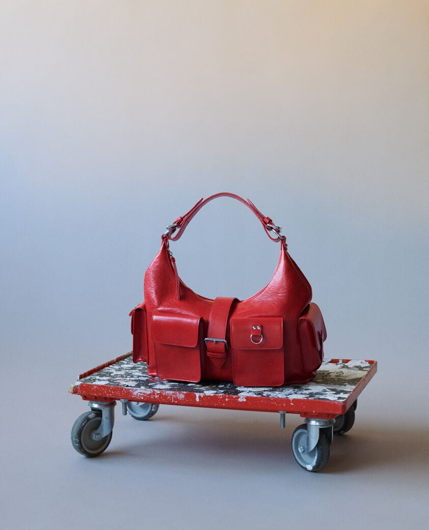 The Kooples FEMME RED sac amelia en cuir craquel&eacute; rouge