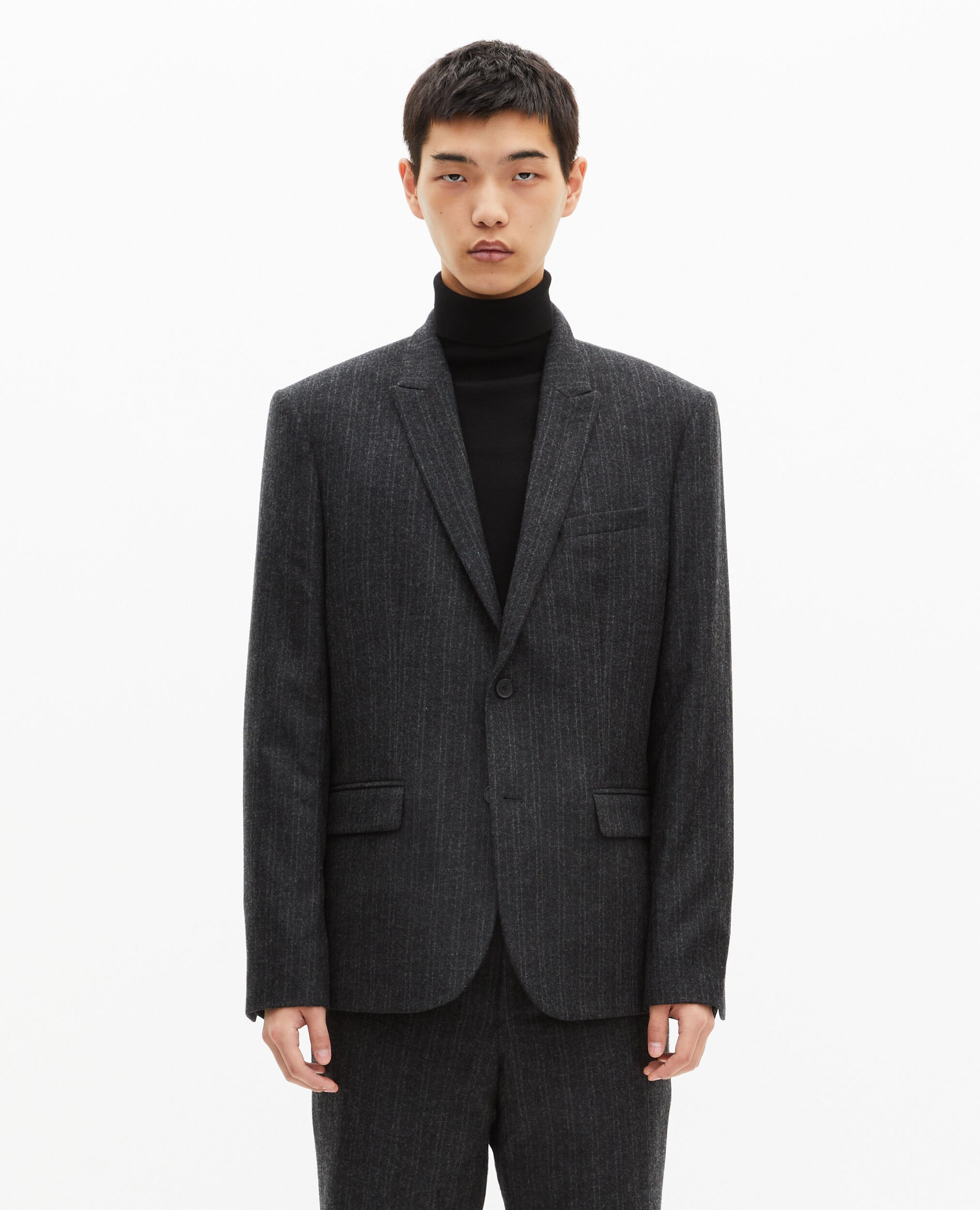Dark grey pinstripe straight suit jacket, PEARL GREY, hi-res image number null