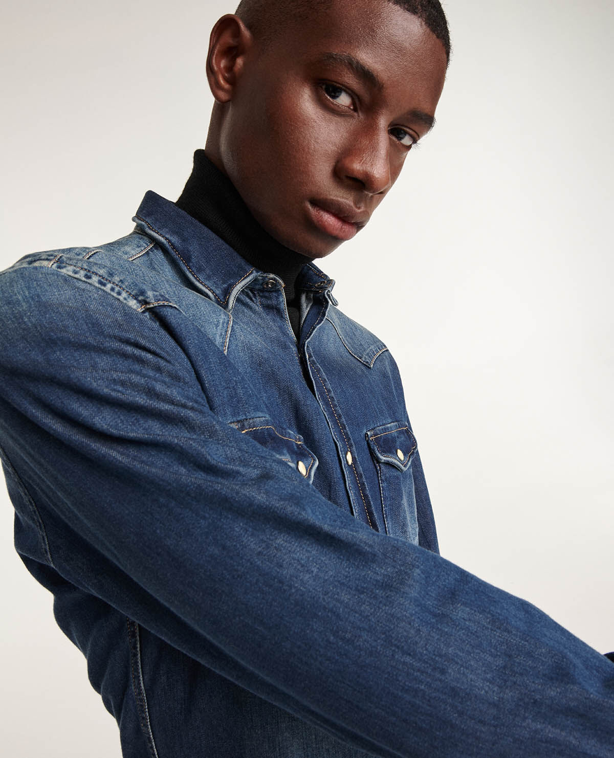Western style faded blue denim shirt The Kooples