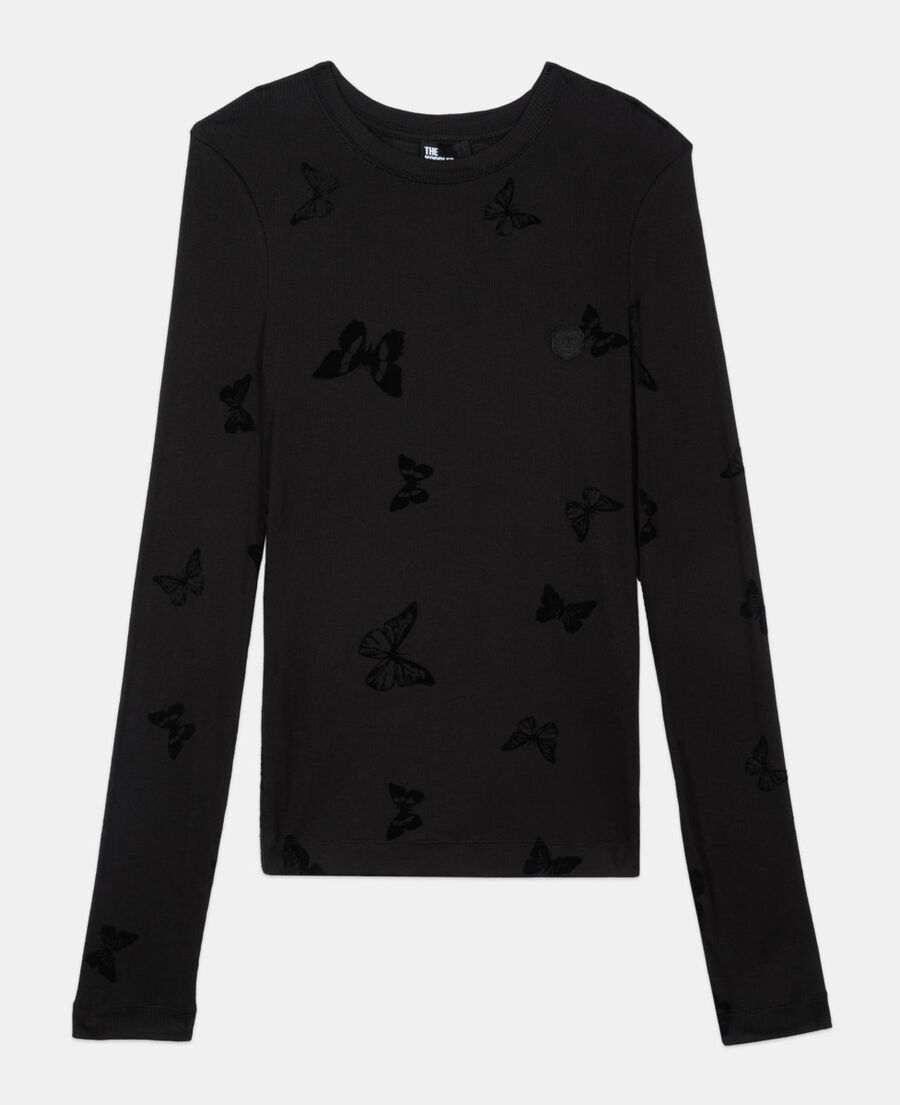 The Kooples DAMEN BLACK lang&auml;rmeliges, schwarzes t-shirt