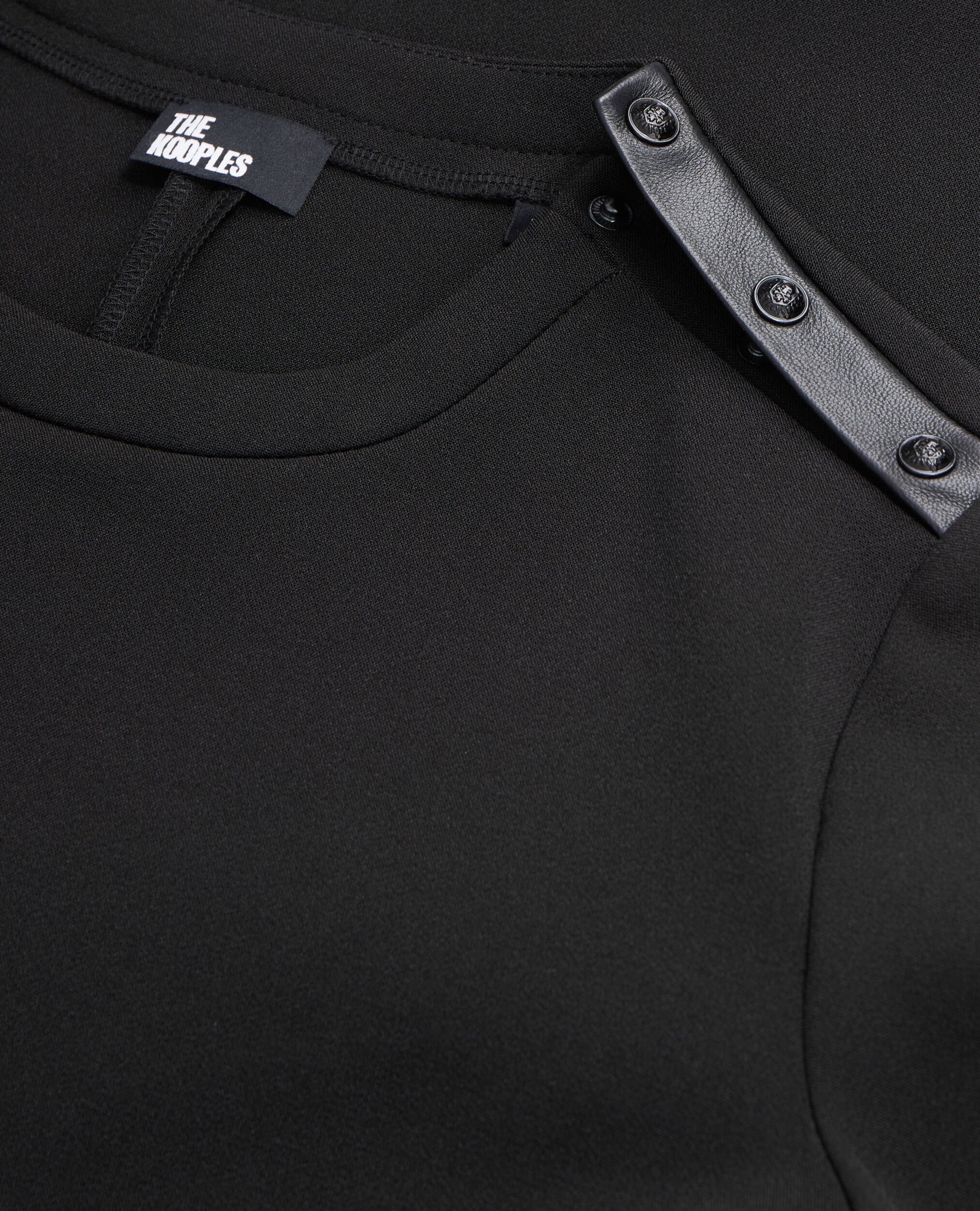 Short crepe dress with leather details, BLACK, hi-res image number null