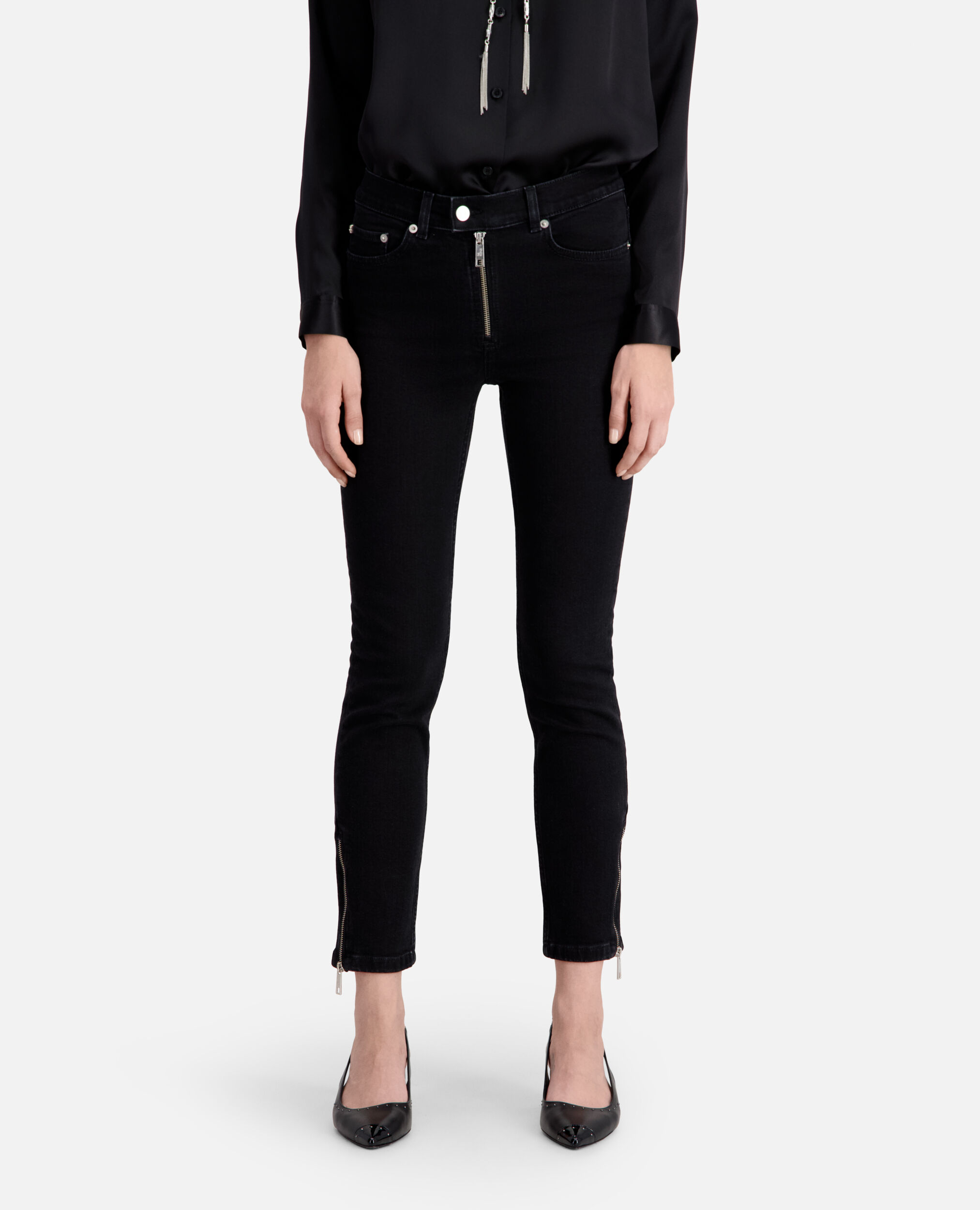 Schwarze Jeans in Slim-Fit mit Reißverschluss, BLACK WASHED, hi-res image number null