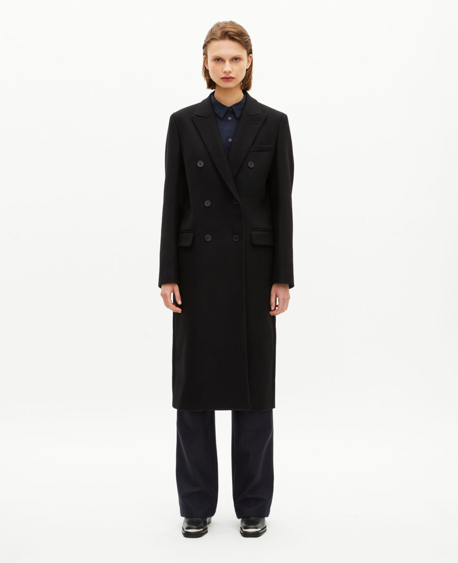 The Kooples WOMEN BLACK long black wool double-breasted coat