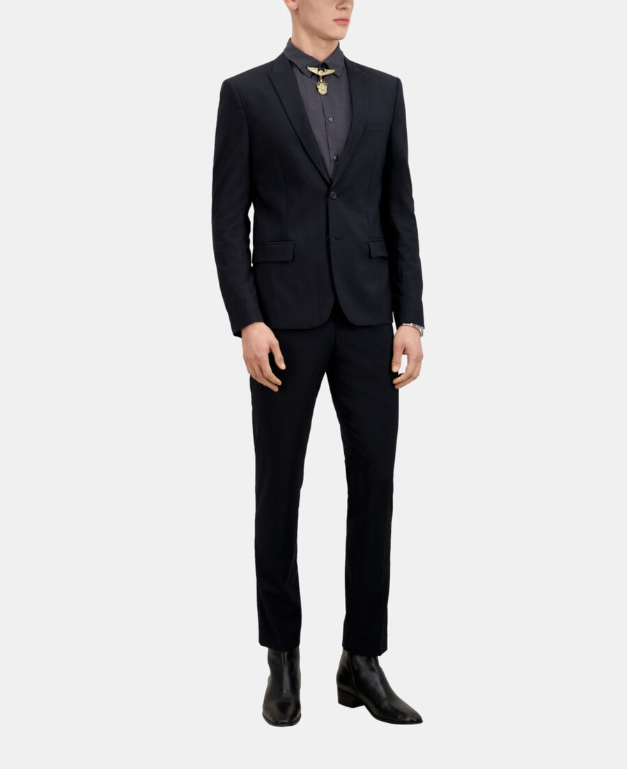 veste de costume prince galles en laine bleu marine