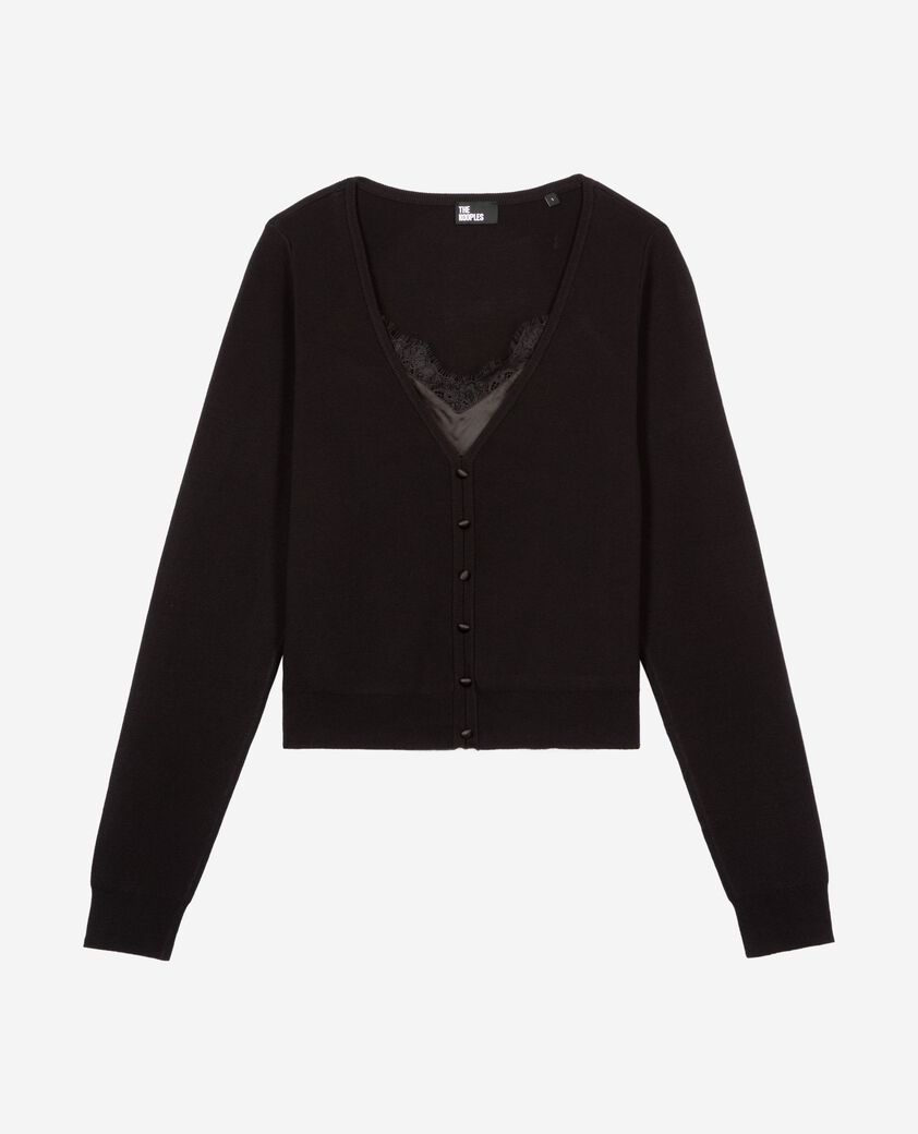 The Kooples FEMME BLACK pull effet trompe l'&oelig;il avec dentelle noir