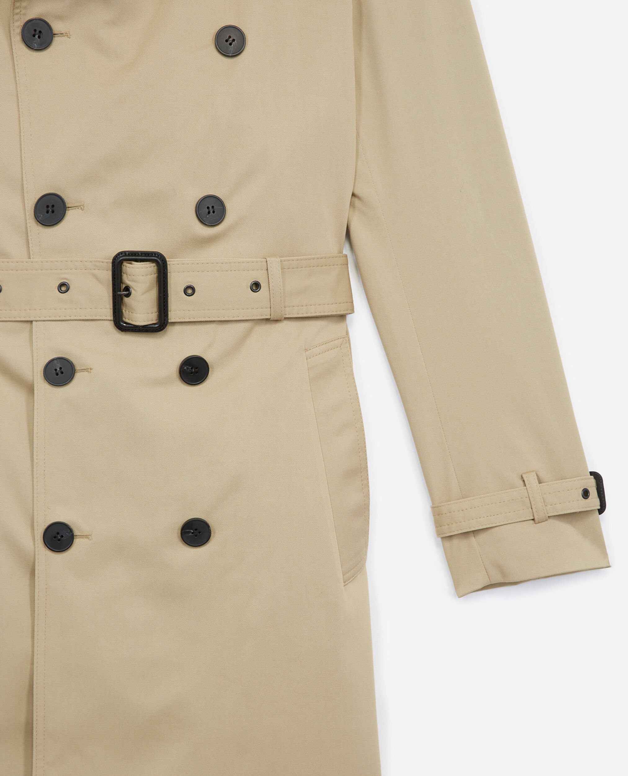 Long beige trench coat leather details, BEIGE, hi-res image number null