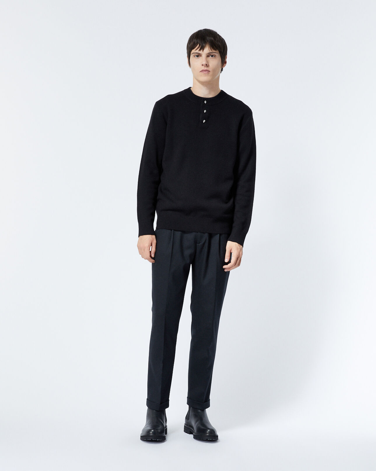 The Kooples HOMME BLACK pull laine noir à boutons tête de mort