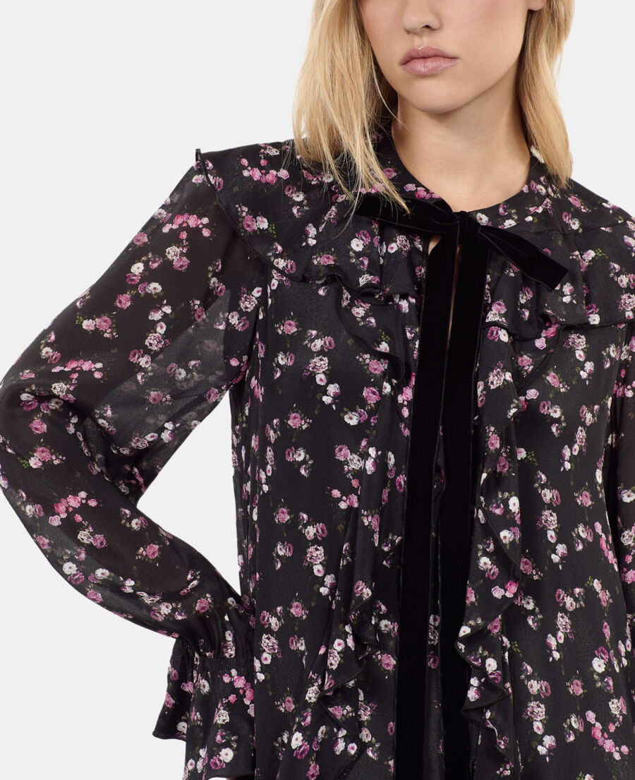 The Kooples WOMEN BLACK floral print ruffled short dress