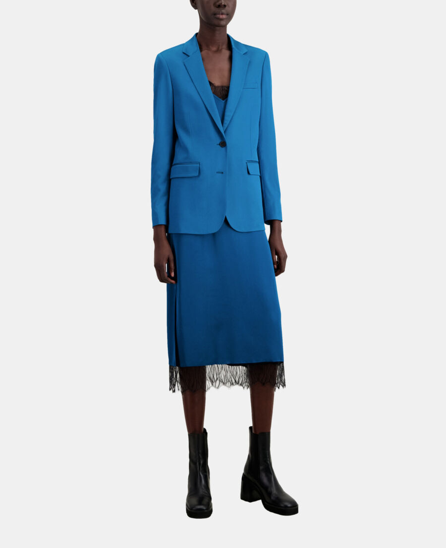 The Kooples FEMME DEEP BLUE veste tailleur bleue satinée