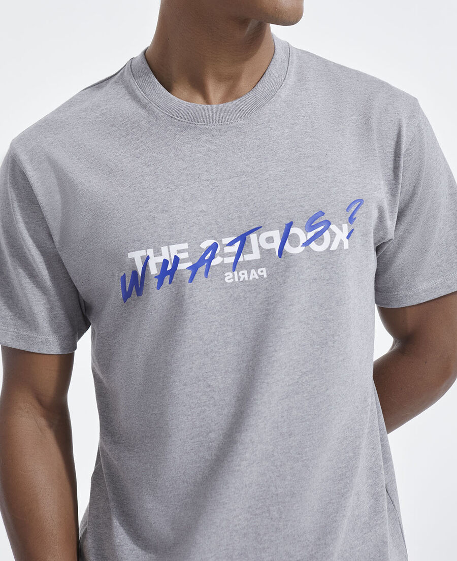 gray cotton t-shirt with "what is" print