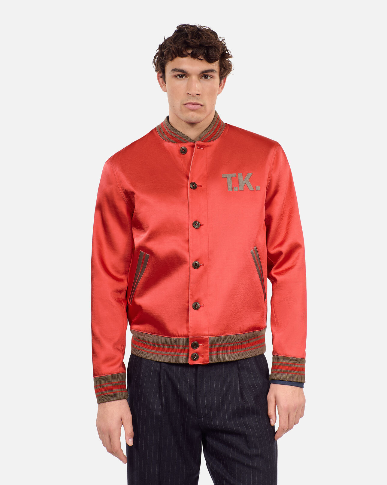 The Kooples MEN RUBIS red satin jacket with patches