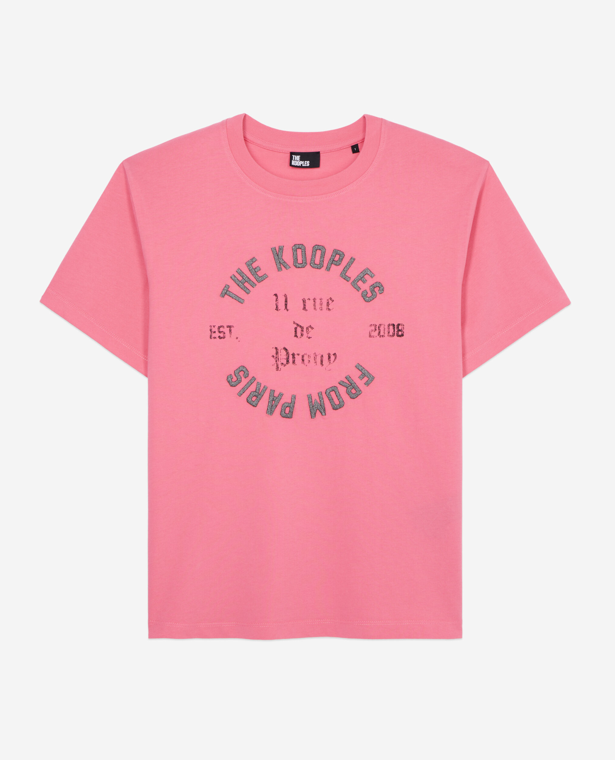 Women's pink t-shirt with 11 rue de prony serigraphy, OLD PINK, hi-res image number null