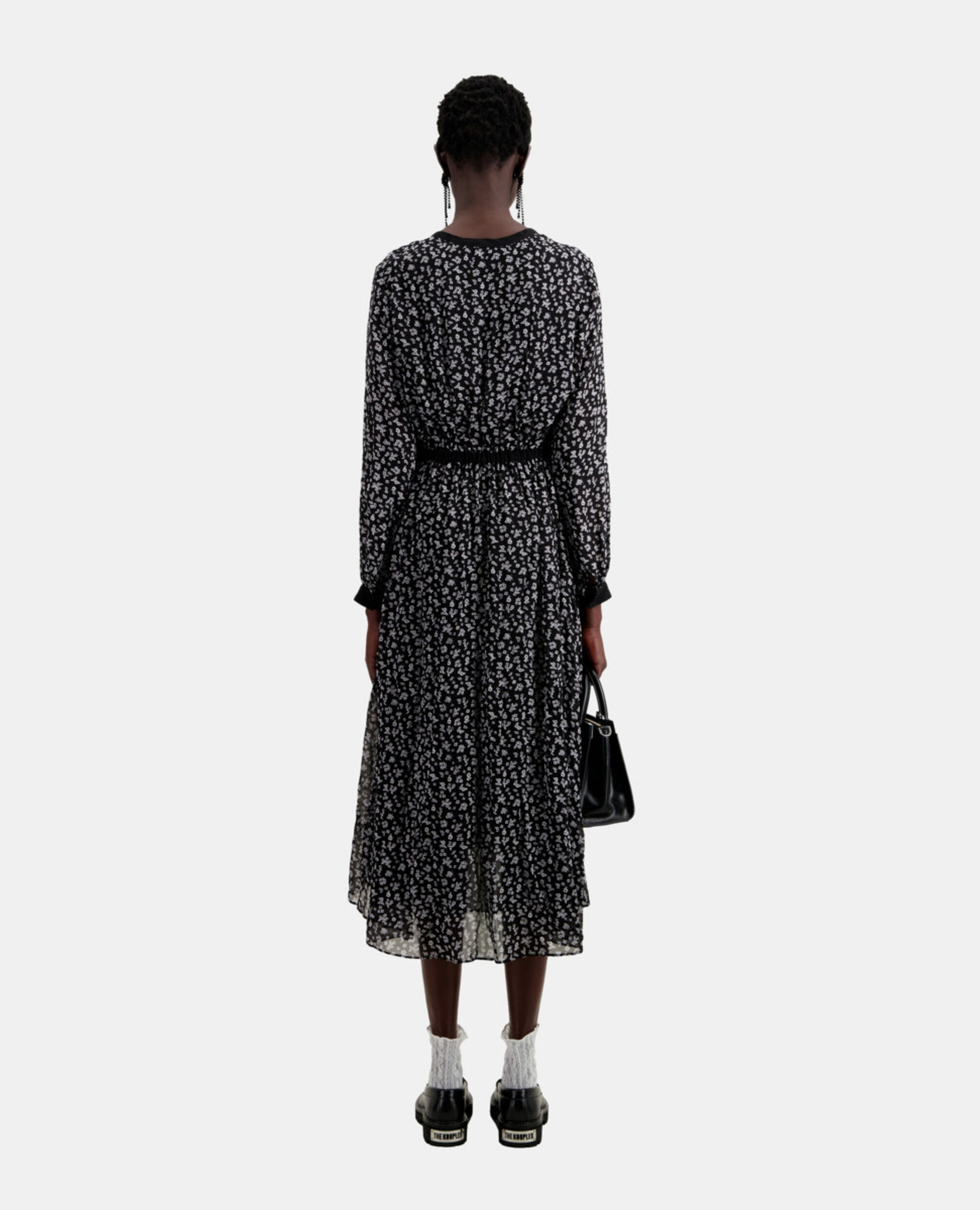 Long printed dress with buttoning, BLACK-ECRU, hi-res image number null