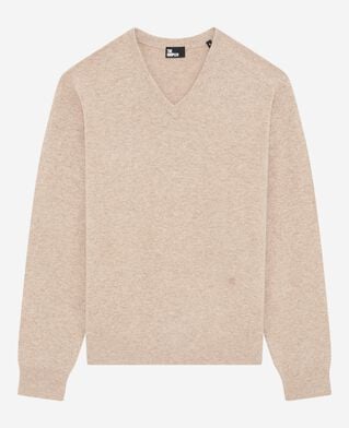 The Kooples HOMBRE BEIGE MELANGE jersey de cachemira beige con cuello de pico