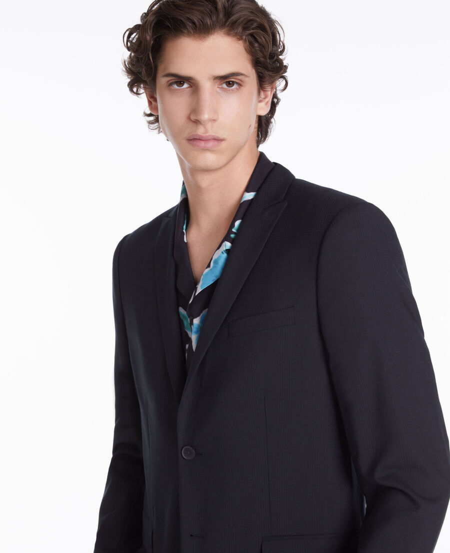 veste de costume prince galles en laine bleu marine
