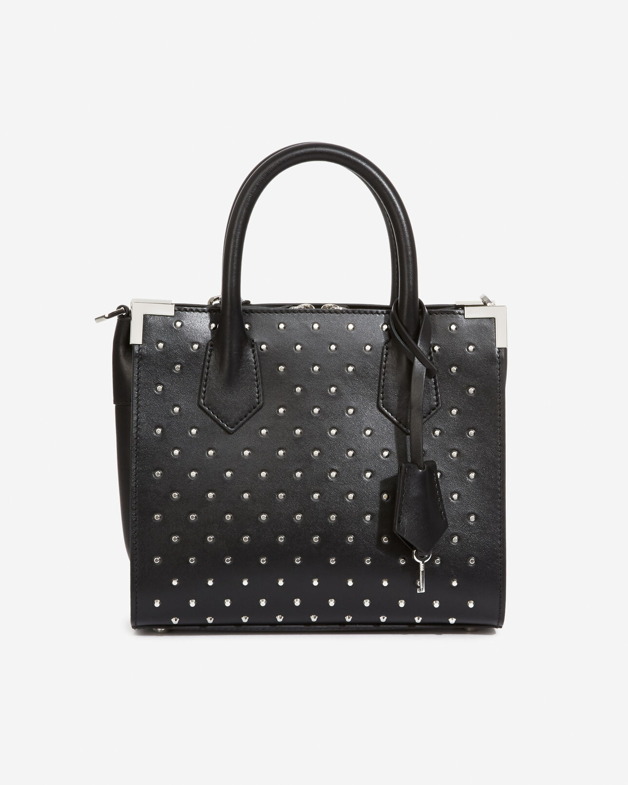 The Kooples FEMME BLACK / SILVER sac medium ming cuir lisse noir à clous