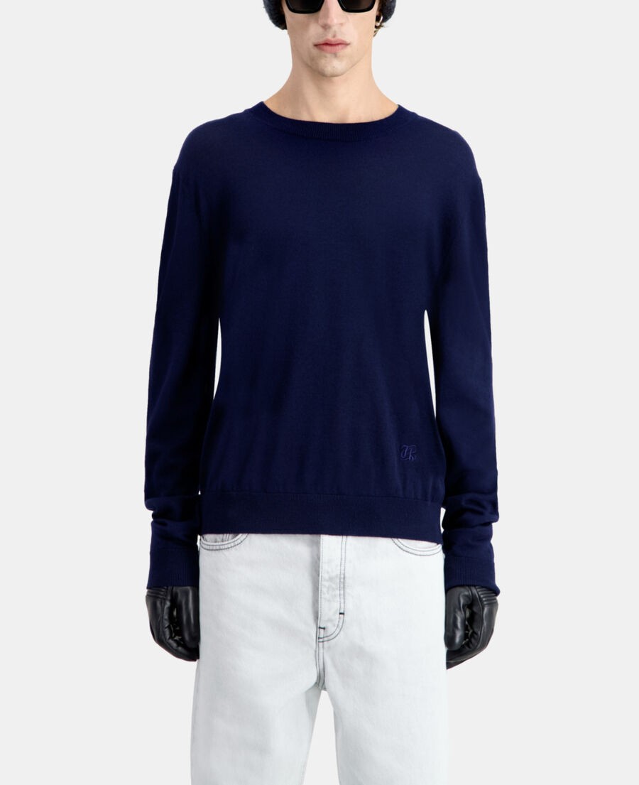 The Kooples HOMME NAVY pull bleu marine en laine m&eacute;rinos