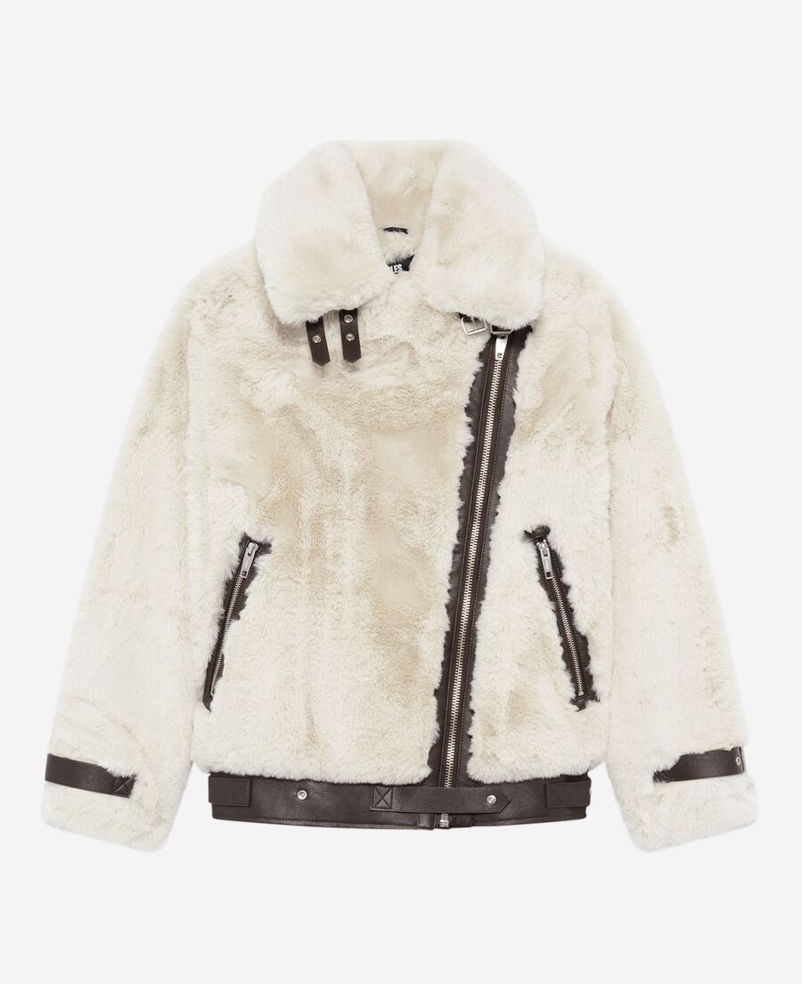 The Kooples F WHITE ecru fur-effect aviator jacket