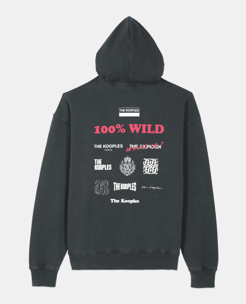 The Kooples HERREN BLACK WASHED schwarzes kapuzensweatshirt 100% wild