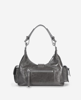 The Kooples WOMEN GREY amelia bag in gray cracked leather