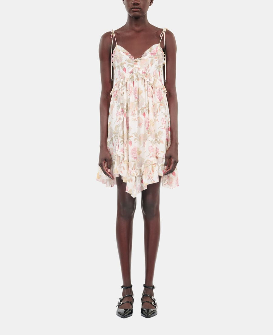 The Kooples MUJER BEIGE / RED vestido corto de seda con estampado floral