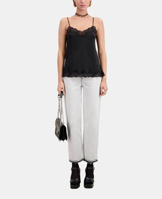 The Kooples FEMME BLACK caraco noir en soie avec d&eacute;tails en dentelle