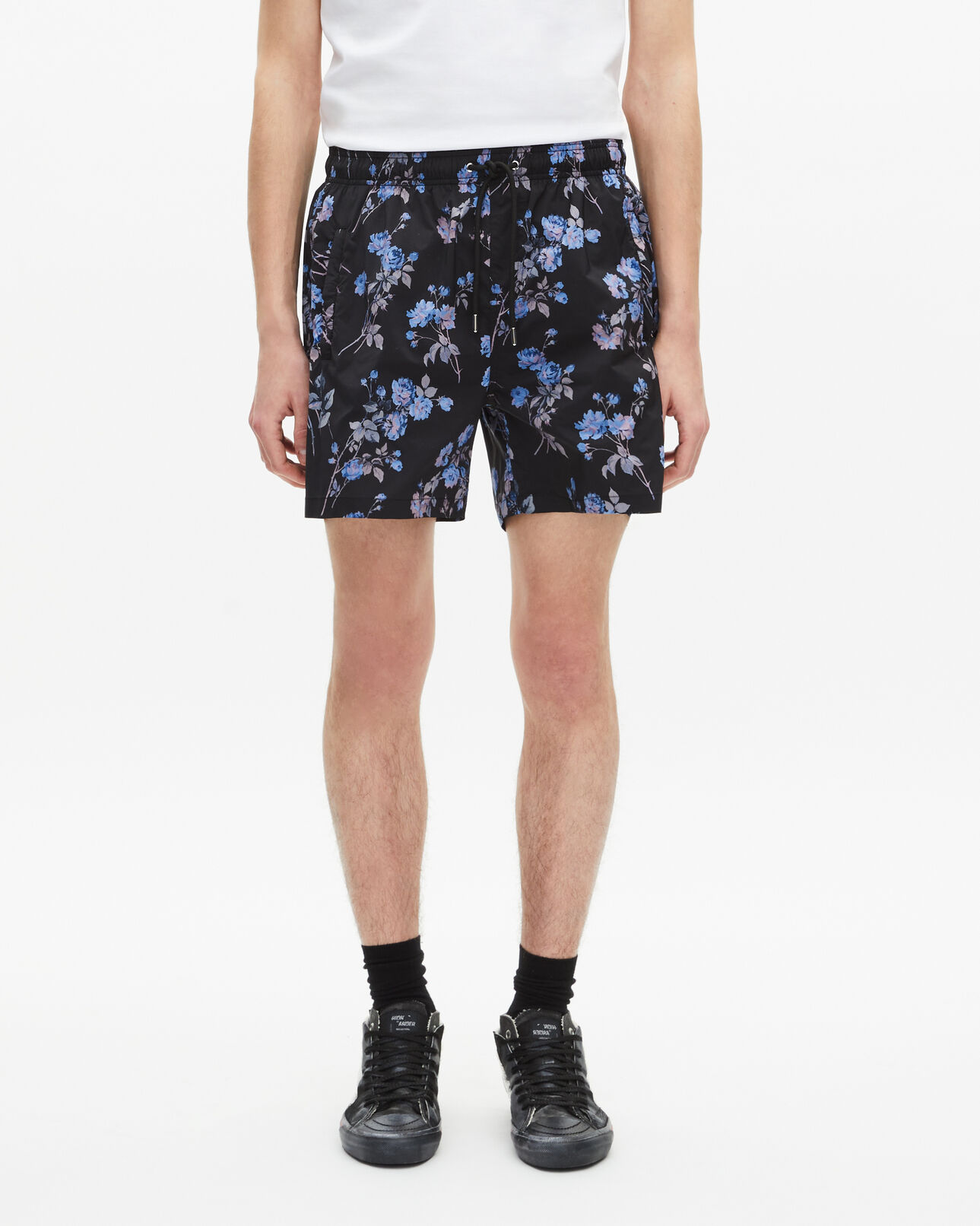 The Kooples HERREN BLACK BLUE schwarzer badeanzug mit blumenmuster