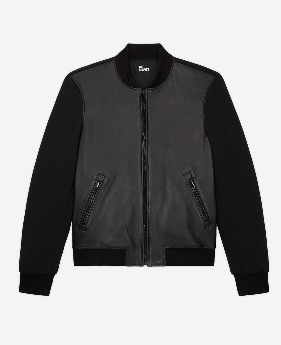 schwarze jacke mit lederdetails
