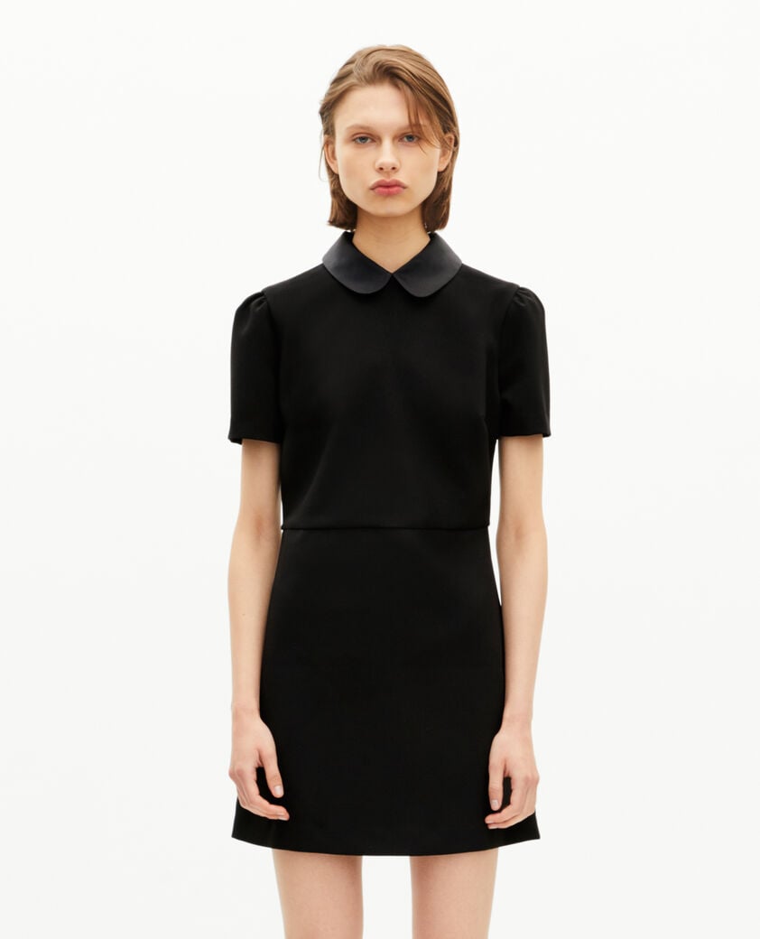 The Kooples FEMME BLACK robe courte col claudine en satin noire