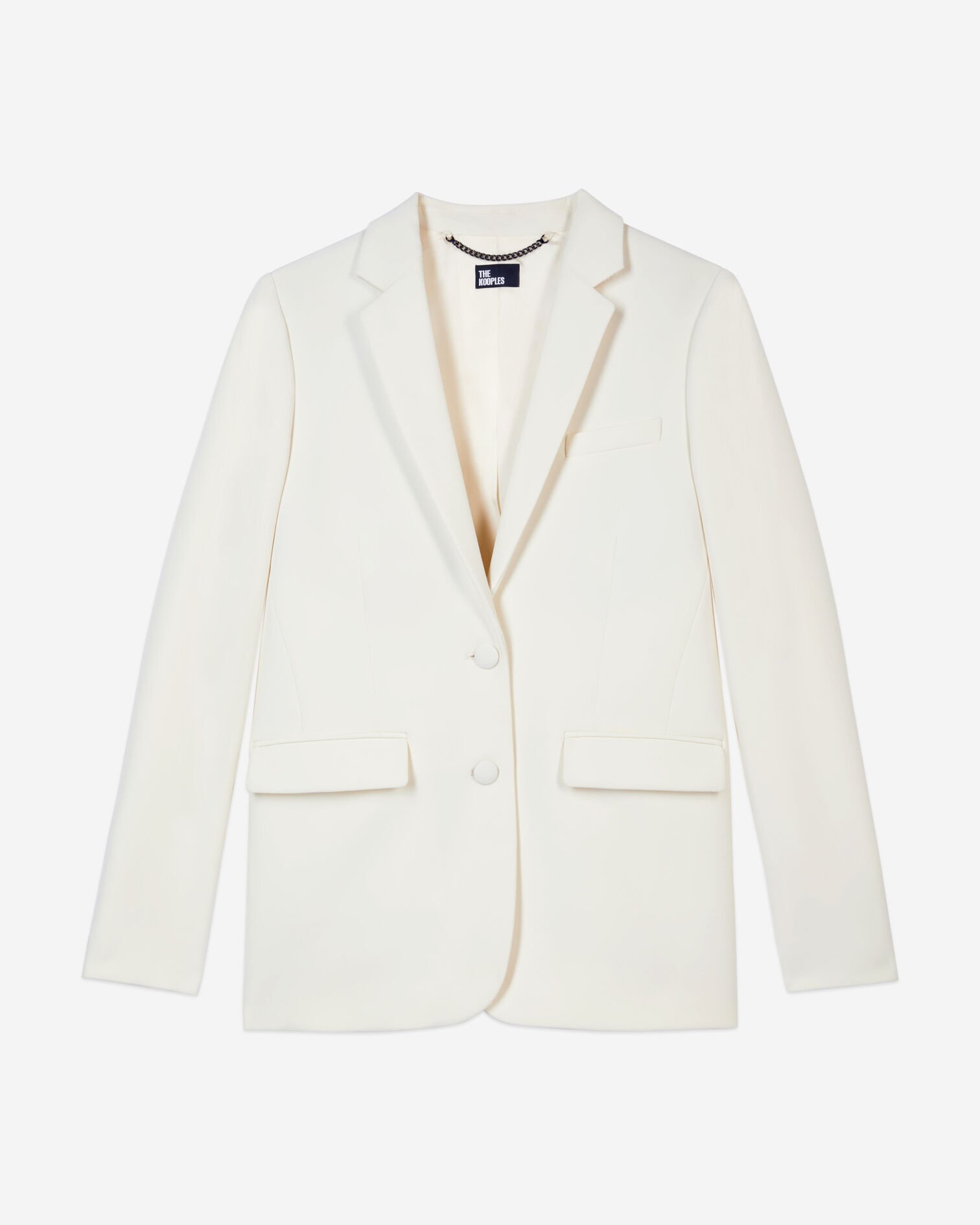 Straight-cut ecru crepe tailored jacket , ECRU, hi-res image number null
