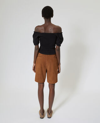 The Kooples FEMME CAMEL bermuda &agrave; pinces en cuir su&egrave;de camel