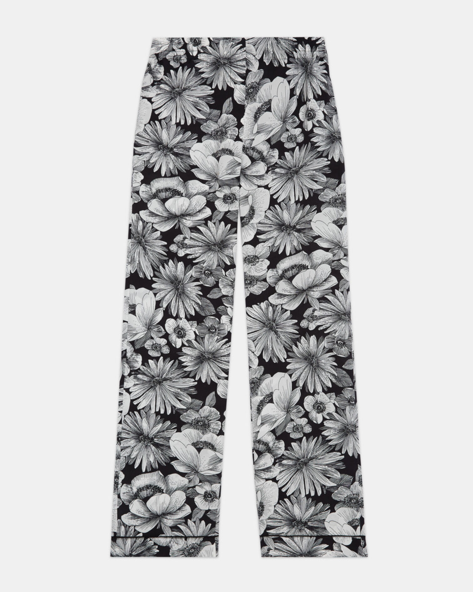 Pantalon en soie fleuri, BLACK WHITE, hi-res image number null