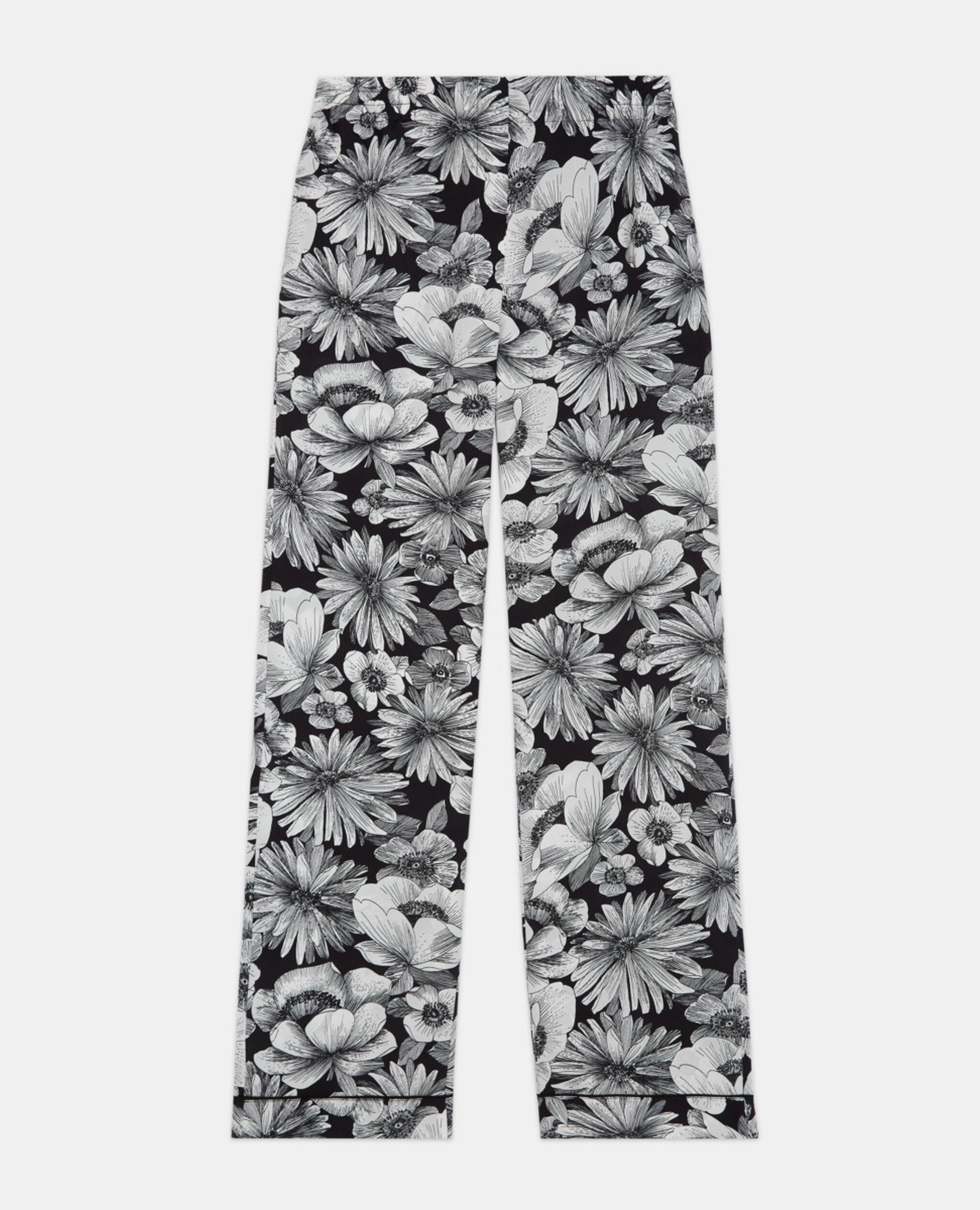 Floral silk pants, BLACK WHITE, hi-res image number null