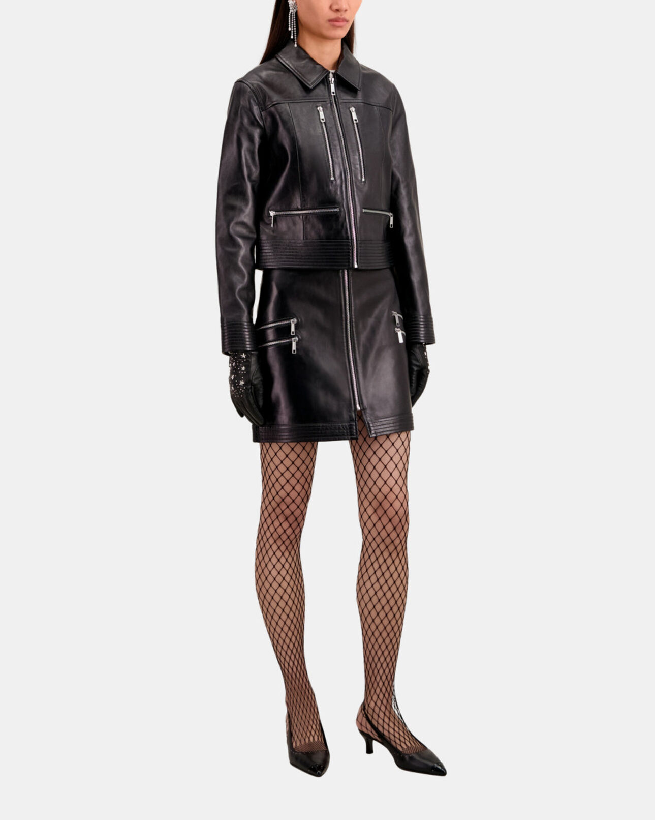 The Kooples WOMEN BLACK black leather biker jacket with zipper