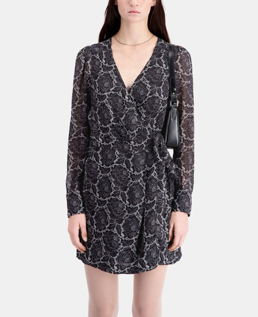 The Kooples FEMME BLACK robe portefeuille courte imprimée