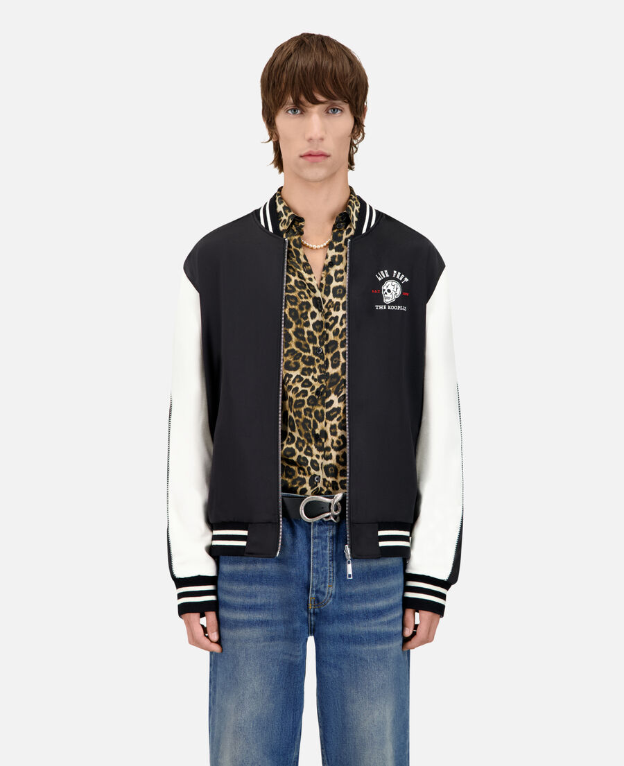 satin black reversible jacket with tiger embroidery