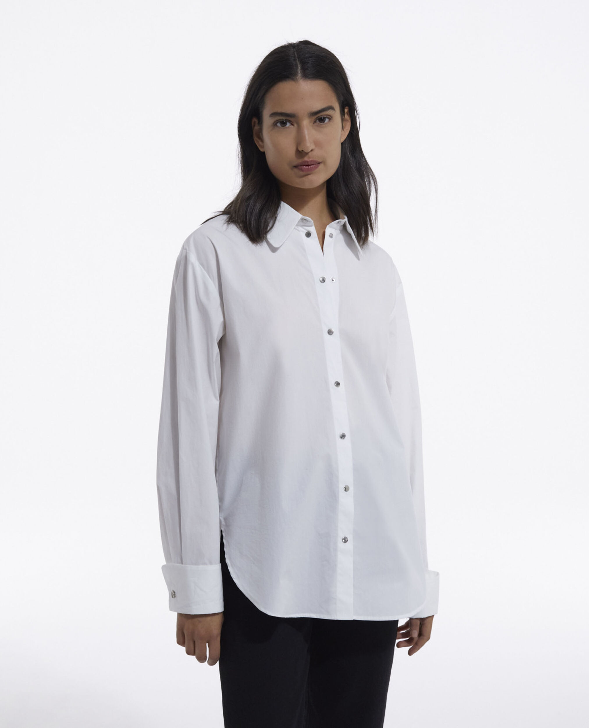 Chemise blanche loose à boutons-pression, WHITE, hi-res image number null