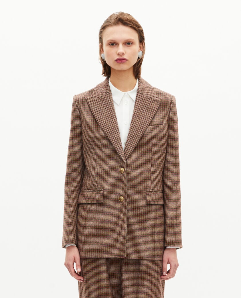 The Kooples WOMEN CAMEL MELANGE / BURGUNDY camel houndstooth tailored jacket