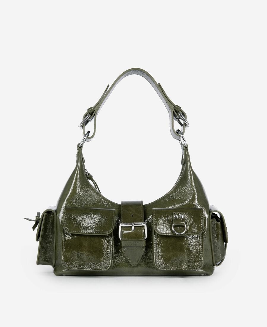 The Kooples FEMME OLIVE sac amelia en cuir craquelé vert