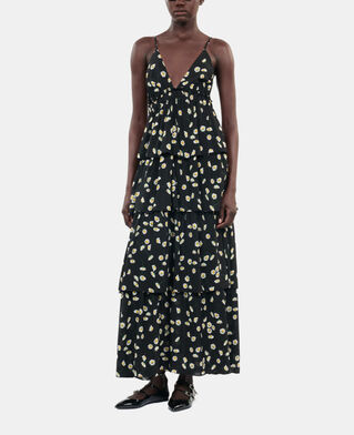 The Kooples WOMEN BLACK WHITE floral printed long dress